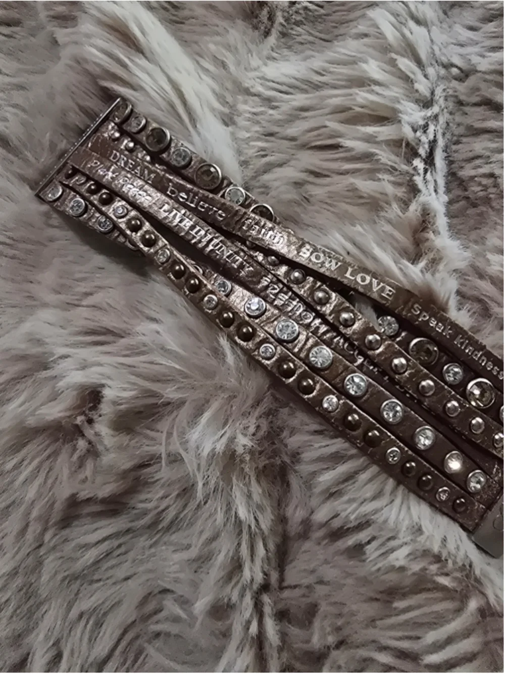 Vintage 2000's Good Works Leather Wrap Bracelet Brown Silver Rhinestone Boho